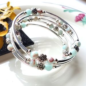 C-9 Coil Wrap Agate Bangle Rose Accent Bracelet